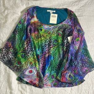 Boston Proper Multicolor Peacock Print Blouse size 2